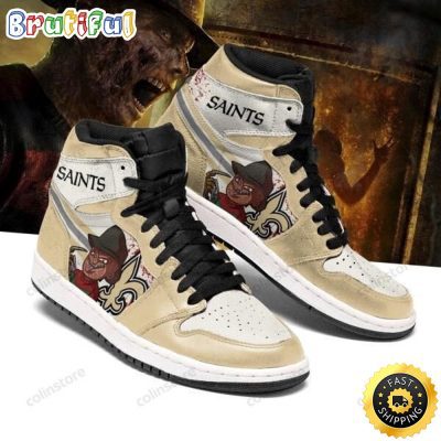 NFL New Orleans Saints Golden White Air Jordan 1 High Sneakers For Fans