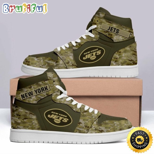 NFL New York Jets Camo Air Jordan 1 High Sneakers