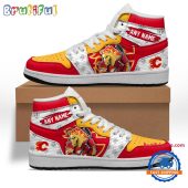 NHL Calgary Flames Team Mascot Design Air Jordan 1 Hightop Shoes