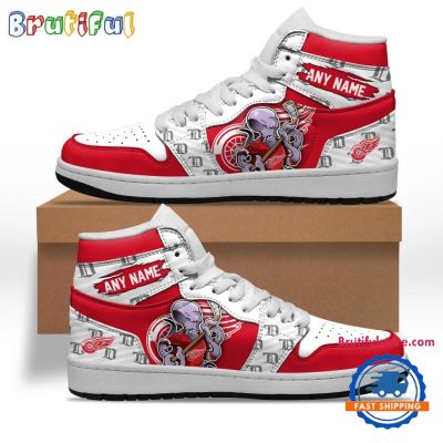 NHL Detroit Red Wings Team Mascot Design Air Jordan 1 Hightop Shoes