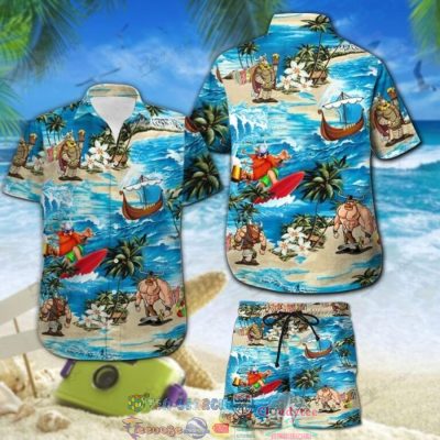 Viking Surfing Palm Tree Hawaiian Shirt And Shorts - Hot Sale 2025