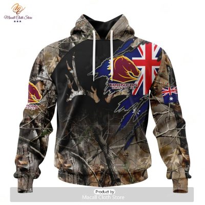 Personalize NRL Brisbane Broncos Special Camo Realtree Hunting Hoodie Sweatshirt 3D -soulcals