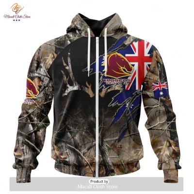 Personalize NRL Brisbane Broncos Special Camo Realtree Hunting Hoodie Sweatshirt 3D -soulcals