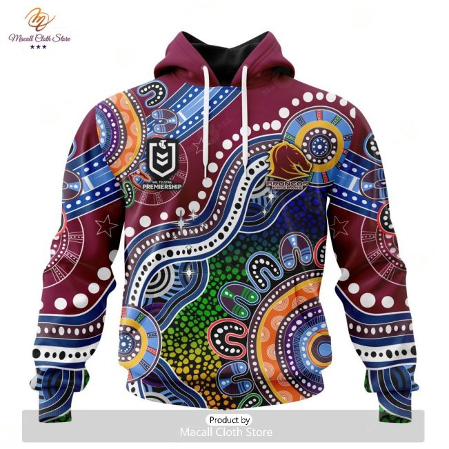 Personalize NRL Brisbane Broncos Special Indigenous Design Hoodie Sweatshirt 3D -soulcals