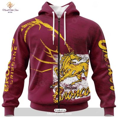 Personalize NRL Brisbane Broncos Special Retro Logo Design Hoodie Sweatshirt 3D -soulcals