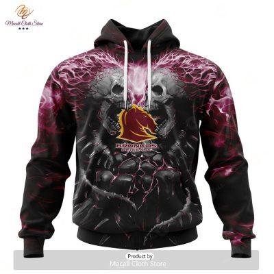 Personalize NRL Brisbane Broncos Special Skull Art Design Hoodie Sweatshirt 3D -soulcals