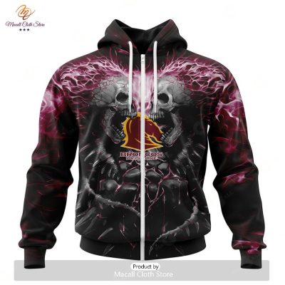 Personalize NRL Brisbane Broncos Special Skull Art Design Hoodie Sweatshirt 3D -soulcals