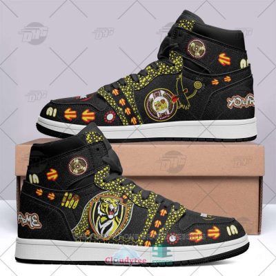 AFL Richmond Tigers Custom Name Black Indigenous Air Jordan 1 High Sneakers