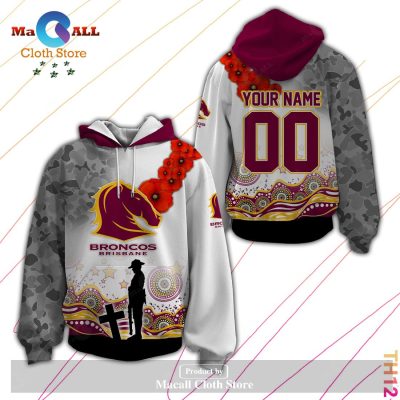 Personalized NRL Brisbane Broncos Anzac Day Hoodie Sweatshirt 3D LIMITED EDITION -soulcals