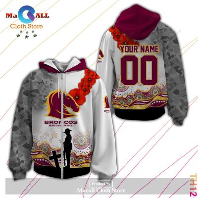 Personalized NRL Brisbane Broncos Anzac Day Hoodie Sweatshirt 3D LIMITED EDITION -soulcals