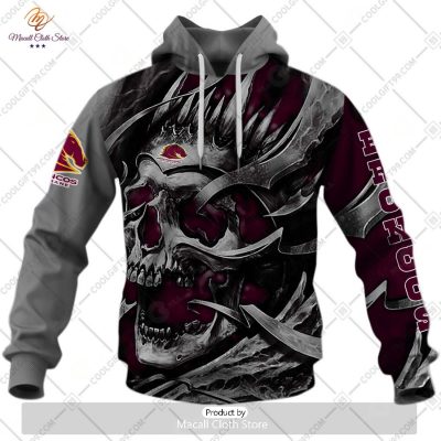 Personalized NRL Brisbane Broncos Metal Skull Hoodie Sweatshirt 3D -soulcals