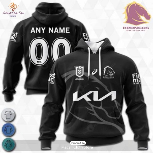 Personalized NRL Brisbane Broncos Monochrome Design Hoodie Sweatshirt 3D -soulcals