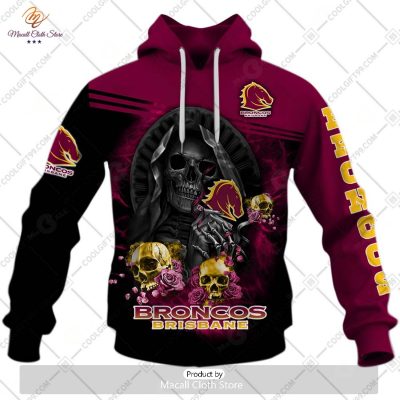 Personalized NRL Brisbane Broncos Skull Death Art Hoodie Sweatshirt 3D -soulcals