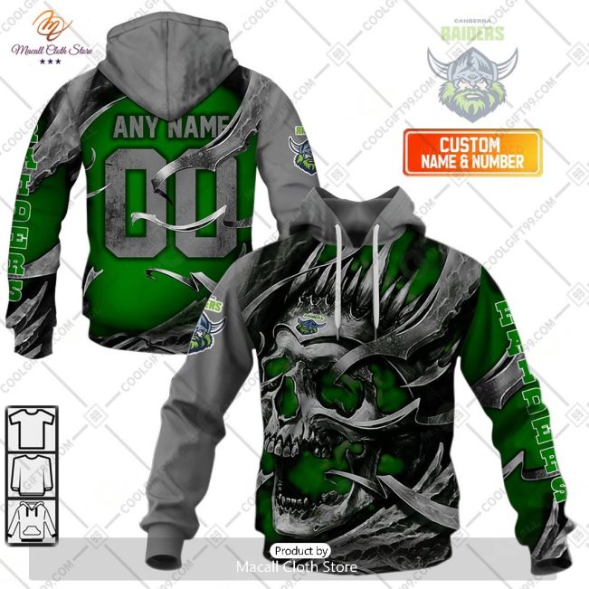 Personalized NRL Canberra Raiders Metal Skull Hoodie Sweatshirt 3D -soulcals