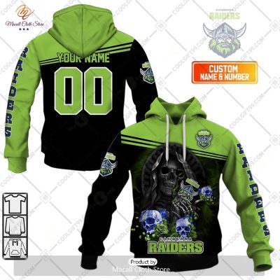 Personalized NRL Canberra Raiders Skull Death Art Hoodie Sweatshirt 3D -soulcals