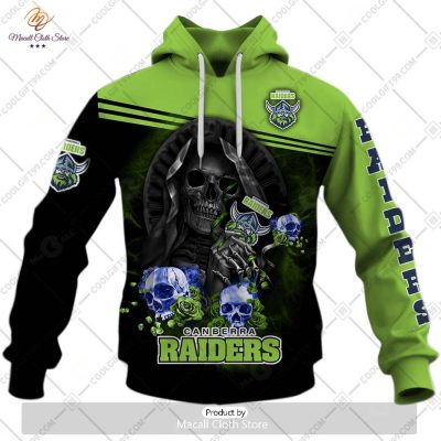Personalized NRL Canberra Raiders Skull Death Art Hoodie Sweatshirt 3D -soulcals