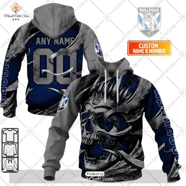 Personalized NRL Canterbury Bankstown Bulldogs Metal Skull Hoodie Sweatshirt 3D -soulcals
