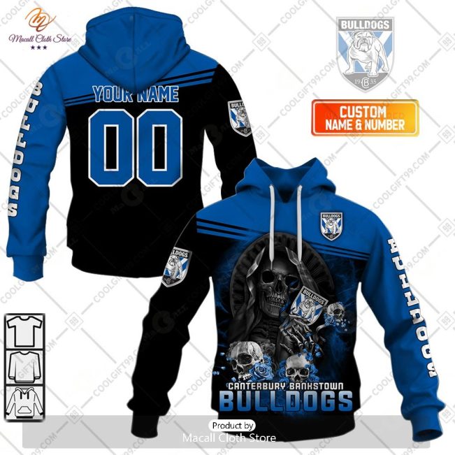 Personalized NRL Canterbury Bankstown Bulldogs Skull Death Art Hoodie Sweatshirt 3D -soulcals