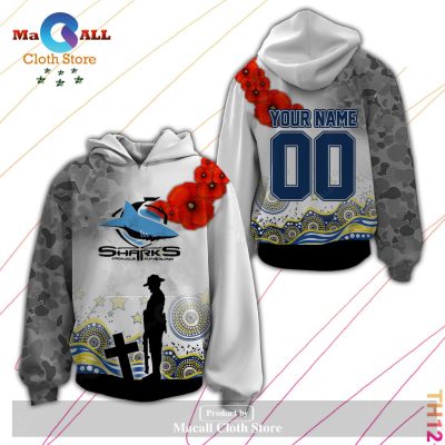 Personalized NRL Cronulla Sutherland Sharks Anzac Day Hoodie Sweatshirt 3D LIMITED EDITION -soulcals