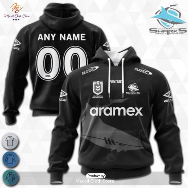 Personalized NRL Cronulla Sutherland Sharks Monochrome Design Hoodie Sweatshirt 3D -soulcals