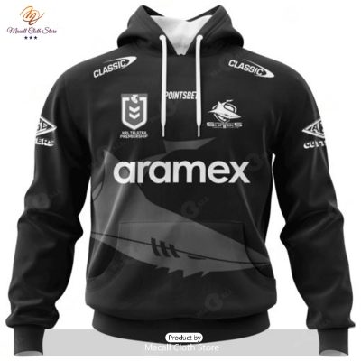 Personalized NRL Cronulla Sutherland Sharks Monochrome Design Hoodie Sweatshirt 3D -soulcals