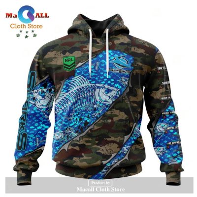 Personalized NRL Cronulla-Sutherland Sharks Special Camo Fishing Hoodie Sweatshirt 3D LIMITED EDITION -soulcals
