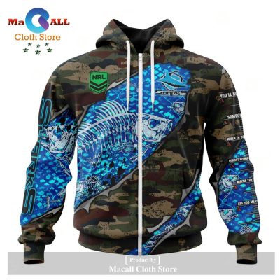 Personalized NRL Cronulla-Sutherland Sharks Special Camo Fishing Hoodie Sweatshirt 3D LIMITED EDITION -soulcals