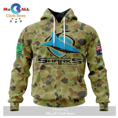 Personalized NRL Cronulla-Sutherland Sharks Special Military Camo Kits Hoodie Sweatshirt 3D LIMITED EDITION -soulcals