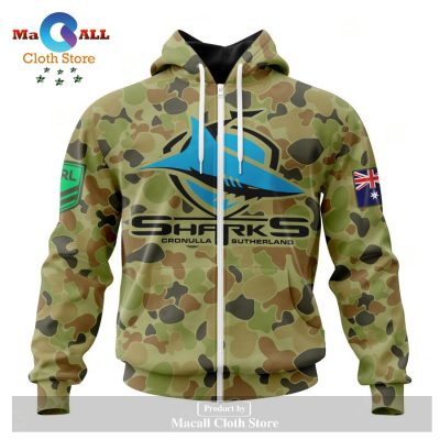 Personalized NRL Cronulla-Sutherland Sharks Special Military Camo Kits Hoodie Sweatshirt 3D LIMITED EDITION -soulcals