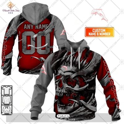 Personalized NRL Dolphins Metal Skull Hoodie Sweatshirt 3D -soulcals