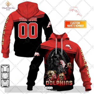 Personalized NRL Dolphins Skull Death Art Hoodie Sweatshirt 3D -soulcals
