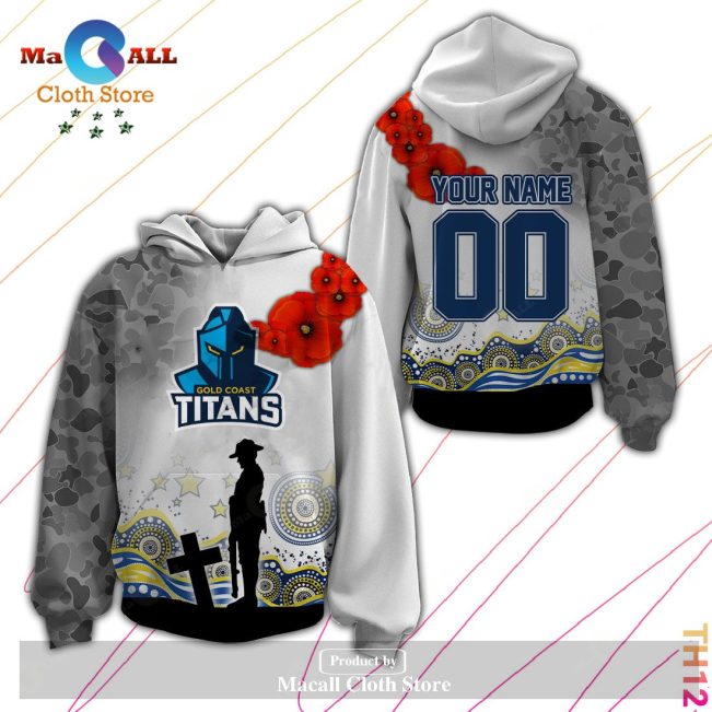 Personalized NRL Gold Coast Titans Anzac Day Hoodie Sweatshirt 3D LIMITED EDITION -soulcals