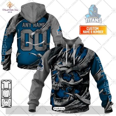 Personalized NRL Gold Coast Titans Metal Skull Hoodie Sweatshirt 3D -soulcals