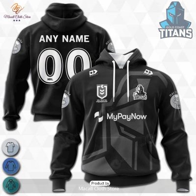 Personalized NRL Gold Coast Titans Monochrome Design Hoodie Sweatshirt 3D -soulcals