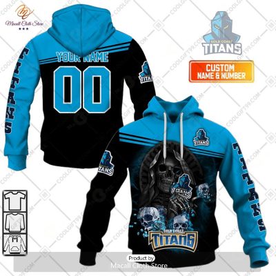 Personalized NRL Gold Coast Titans Skull Death Art Hoodie Sweatshirt 3D -soulcals