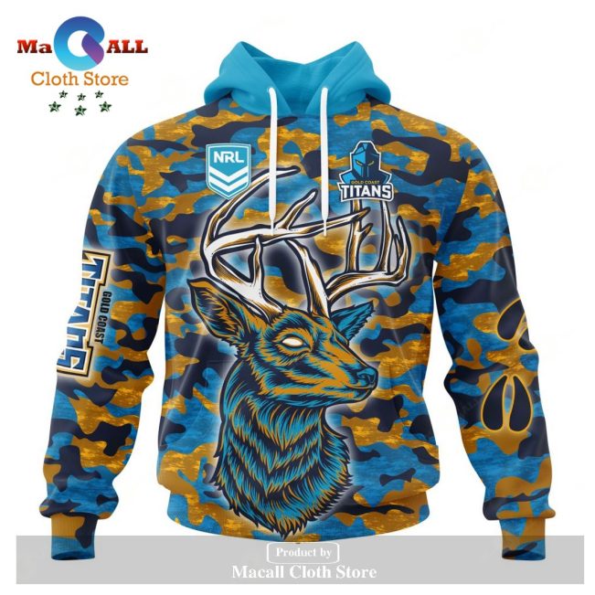 Personalized NRL Gold Coast Titans Special Camo Deer Hunting Hoodie Sweatshirt 3D LIMITED EDITION -soulcals