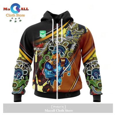 Personalized NRL Gold Coast Titans - Specialized Indigenous Concept With Team Mascot Hoodie Sweatshirt 3D LIMITED EDITION -soulcals