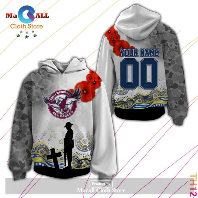 Personalized NRL Manly Warringah Sea Eagles Anzac Day Hoodie Sweatshirt 3D LIMITED EDITION -soulcals
