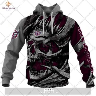 Personalized NRL Manly Warringah Sea Eagles Metal Skull Hoodie Sweatshirt 3D -soulcals