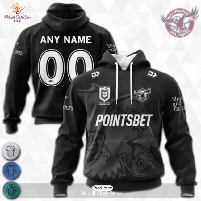 Personalized NRL Manly Warringah Sea Eagles Monochrome Design Hoodie Sweatshirt 3D -soulcals