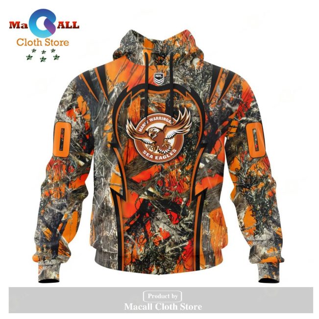 Personalized NRL Manly Warringah Sea Eagles - Specialized Orange Hunting Camo Hoodie Sweatshirt 3D LIMITED EDITION -soulcals
