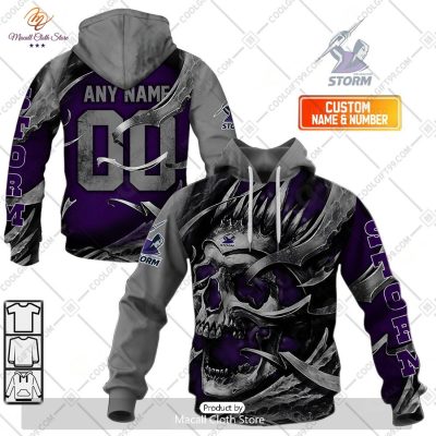 Personalized NRL Melbourne Storm Metal Skull Hoodie Sweatshirt 3D -soulcals