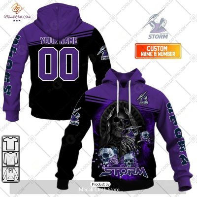 Personalized NRL Melbourne Storm Skull Death Art Hoodie Sweatshirt 3D -soulcals