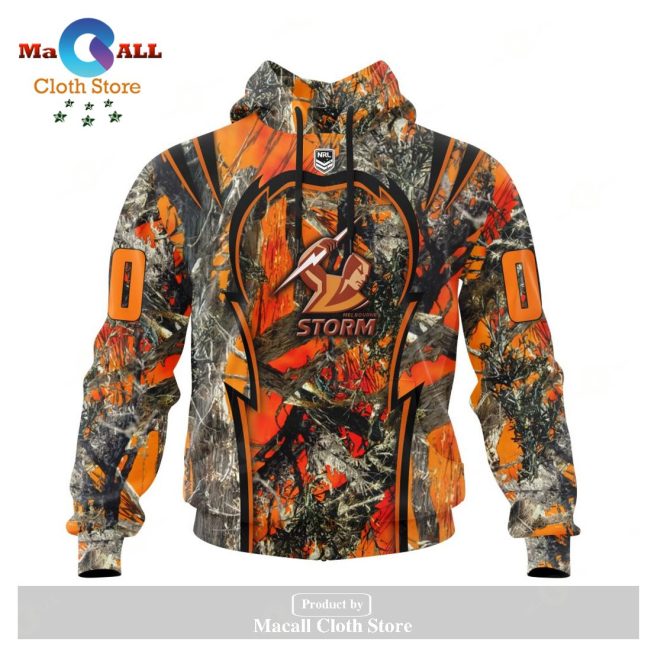 Personalized NRL Melbourne Storm - Specialized Orange Hunting Camo Hoodie Sweatshirt 3D LIMITED EDITION -soulcals