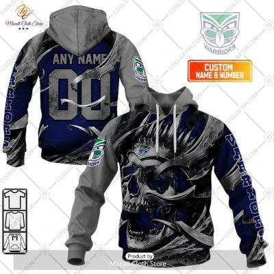Personalized NRL New Zealand Warriors Metal Skull Hoodie Sweatshirt 3D -soulcals