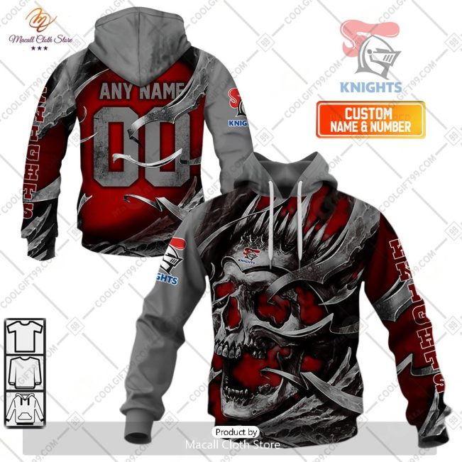 Personalized NRL Newcastle Knights Metal Skull Hoodie Sweatshirt 3D -soulcals