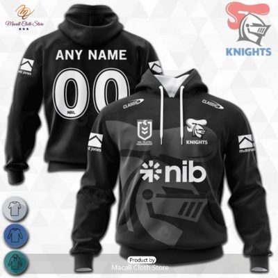 Personalized NRL Newcastle Knights Monochrome Design Hoodie Sweatshirt 3D -soulcals
