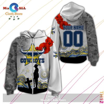 Personalized NRL North Queensland Cowboys Anzac Day Hoodie Sweatshirt 3D LIMITED EDITION -soulcals