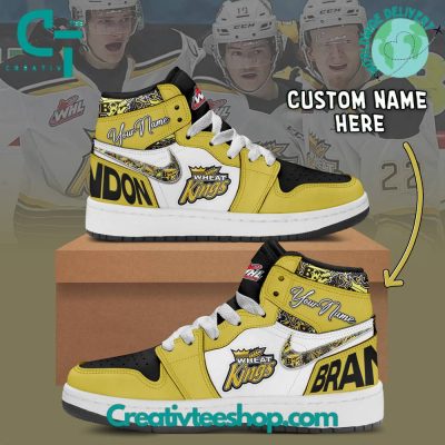 WHL Brandon Wheat Kings Custom Name Air Jordan 1 Sneaker - soulcals.com