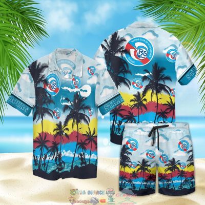 Rc Strasbourg Alsace Fc Palm Tree Hawaiian Shirt Beach Shorts - Hot Sale 2025